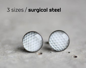 Golf ball post earrings, Surgical steel stud, Sport earring studs, mens earrings, earrings for men, gift for him