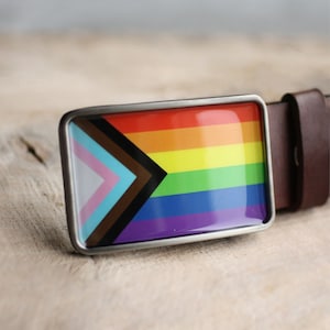 Progress Rainbow flag belt buckle, LGBTQ pride belt buckle, Colorful belt buckle, gift for him, belt buckle for men, stripped belt buckle