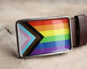Hebilla de cinturón de bandera Progress Rainbow, hebilla de cinturón del orgullo LGBTQ, hebilla de cinturón colorida, regalo para él, hebilla de cinturón para hombres, hebilla de cinturón despojada