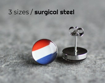 Holland Flag Surgical steel post earrings, Netherland Flag earring studs, Tiny Dutch flag mens earrings