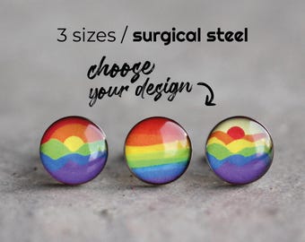 Rainbow earring studs, Surgical steel studs, LGBTQ pride post earring, Equality earring stud, gay pride, mens earrings, Unisex gift