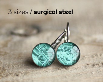 PCB earring, Surgical steel earring, Geek earring leverback earring, dangle, french clip