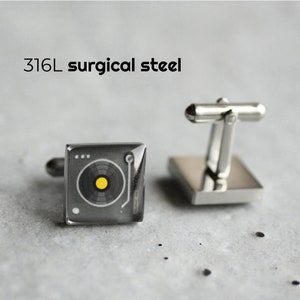 Turntable Stainless Steel Cufflinks for Disk Jockeys, Musicians, Music Gift for Him