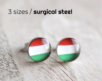 Hungarian flag ear studs, Surgical steel posts, Hungary Flag earring studs, mens earrings