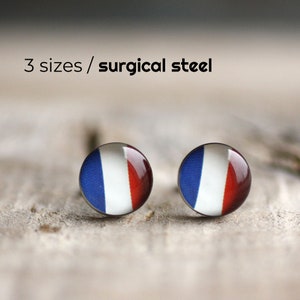 Flag of France ear studs, Surgical steel posts, French Flag earring studs, French tricolor flag mens earrings tricolour