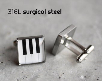 Piano Cufflink, Stainless steel cuff link, Music Cuff link, musician cuff link, wedding cufflink, groom, groomsmen