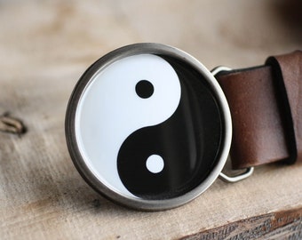 Vtg Yin Yang Belt buckle Japanese Chinese Art Philosophy Round Silver Handmade 
