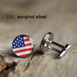 USA cufflinks, Mens cufflinks, American Flag cufflinks, Stainless steel cufflinks, patriotic gift, gift for him