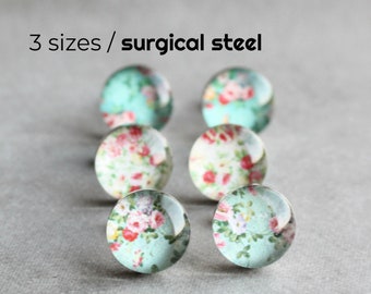 Floral earrings, Surgical steel stud, Roses earring studs, Flower earrings, romantic earrings, womens earrings, gift for her