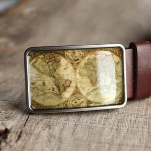 Hebilla de cinturón con mapa vintage, hebilla de cinturón para hombres, hebilla de cinturón con mapa del mundo, hebilla de cinturón para hombres, regalo para él, hebilla de cinturón de boda, novio, padrinos de boda