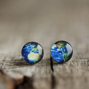 Planet Earth posts, Surgical steel studs, Tiny earring studs image 3