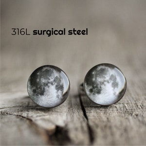 Moon cufflinks Mens cufflinks Surgical steel cuff link Space cufflinks Planet cufflinks Wedding cufflinks gift for dad gift for him