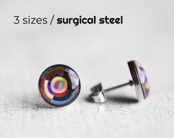 Geometric earring, Modern art post earrings, Surgical steel stud, Delaunay earring studs Multicolor earrings Abstract painting stud earrings