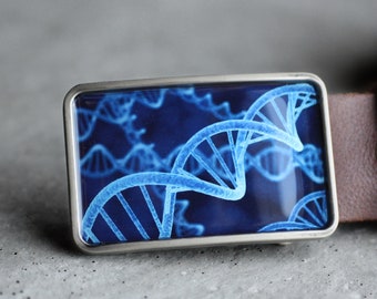 DNA molecule Belt Buckle, Double helix, Genetics, Science belt buckle, Blue Deoxyribonucleic acid belt buckle, gift for him