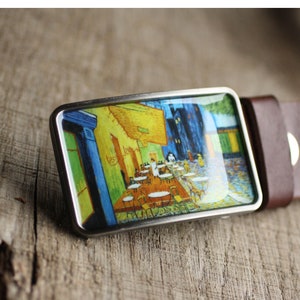 Van Gogh Belt Buckle, Night Cafe Belt Buckle, Fine Art, women&quot;s belt buckle, gift for her, resin belt buckle