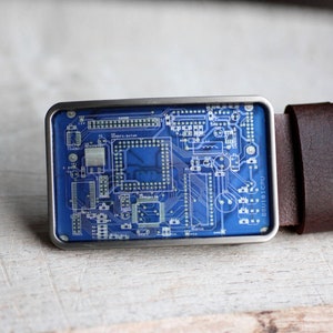 Blue PCB Belt Buckle,  Circuit Board Belt Buckle, Geekery Geek Belt Buckle Computer belt buckle belt buckle for men gift for him