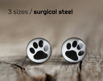 Paw print surgical steel earring stud, kids earrings, cat paw earrings, dog paw earrings earrings, gift for girl, gift for her
