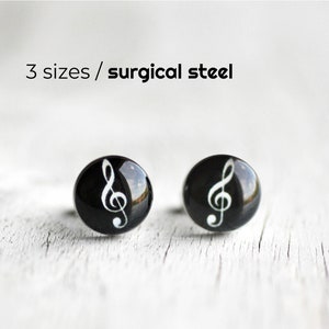 Treble Clef earring studs Music ear studs Surgical steel posts music note earrings mens earrings, gift for her