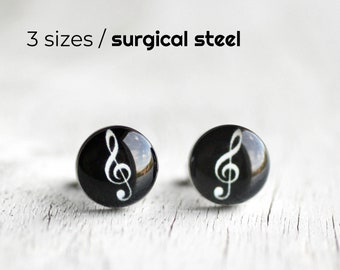 Treble Clef earring studs Music ear studs Surgical steel posts music note earrings mens earrings, gift for her
