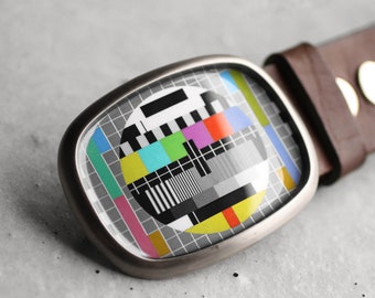 Monoscope Belt Buckle, TV Test Pattern Belt Buckle, Retro Belt Buckle, Gift for Him, for Her