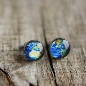 Planet Earth posts, Surgical steel studs, Tiny earring studs image 4