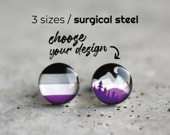 Subtle Asexual earring stud, Surgical steel studs, subtle LGBTQ Pride post earring , Equality stud, Tiny earring studs, asexual jewerly