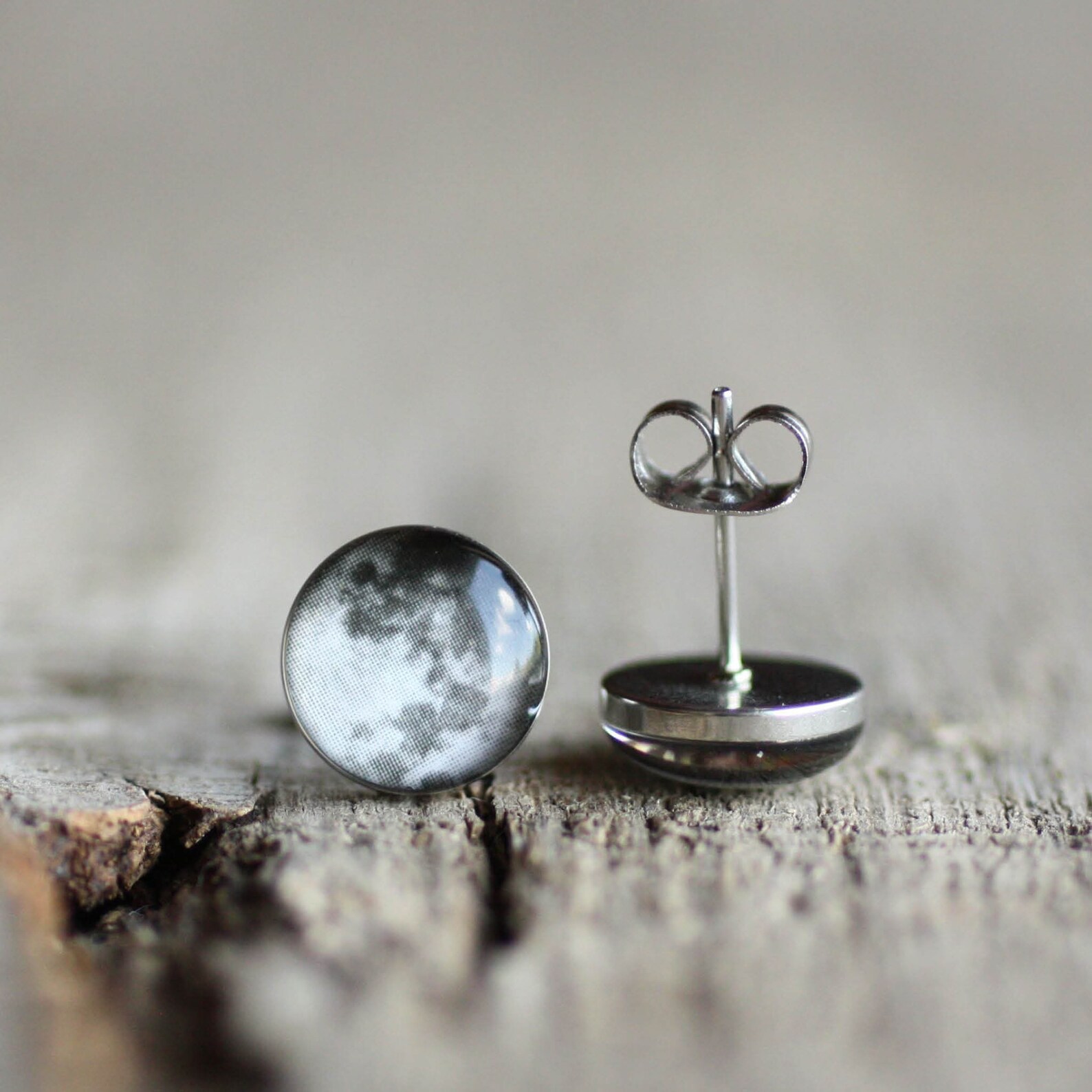 Full Moon Earring Studs Surgical Steel Posts Tiny Earring Etsy UK