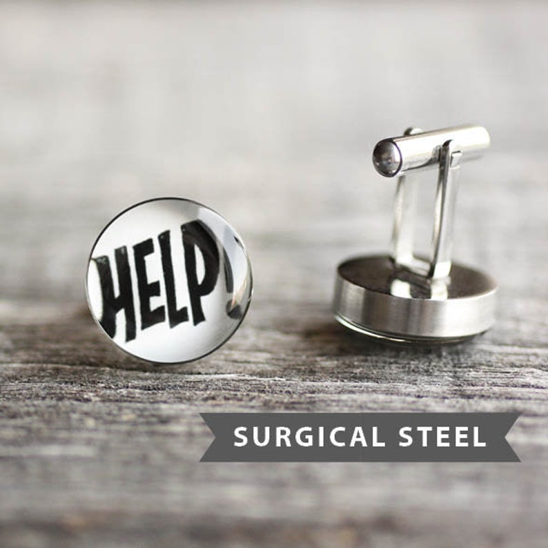 Wedding Cuff Link Gift for Him gift for groom engagement cufflink for men Stainless steel cuff anniversary gift cufflink HELP