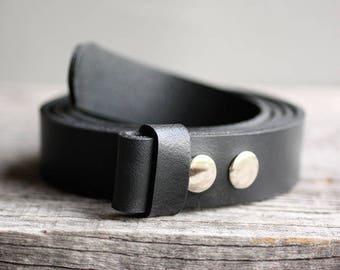 Genuine leather full grain snap belt, BLACK snap on belt, Handmade leather belt, belt strap for buckle, gift for him, man gift idea