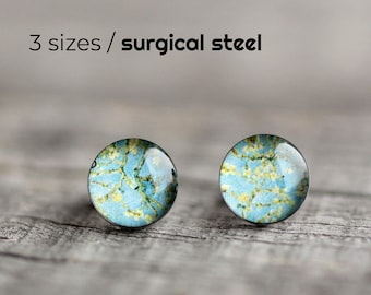 Van Gogh post earrings, Surgical steel studs, Floral stud, Tiny earring studs, Blossoming Almond trees stud earrings