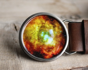 Nebula Belt Buckle, Universe Belt Buckle, Space Belt Buckle, Stardust Belt Buckle, Yellow Belt Buckle