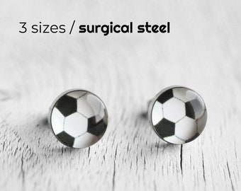 Soccer ball post earrings, Surgical steel stud, Football studs, Sport earring studs, mens earrings