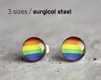Rainbow earring studs, Surgical steel studs, LGBTQ pride post earring, Equality earring stud, gay pride, mens earrings, Unisex gift