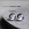 Full Moon earring studs, Surgical steel posts, Tiny earring studs, Space jewelry, Moon earring, mens earrings