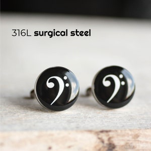Bass Clef cufflinks, Music cuff links, Stainless steel cufflinks, Musician cufflinks, Wedding cuff links for groom, groomsmen, gift for him