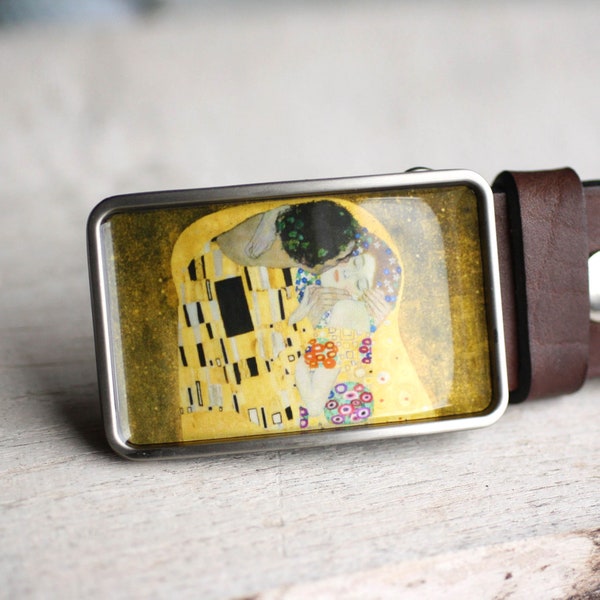 Kiss belt buckle, Womens belt buckle, Klimt Belt Buckle, Fine Art Belt Buckle, gift for her