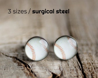 Baseball post earrings, Surgical steel stud, Sport earring studs, mens earrings, earrings for men, gift for him