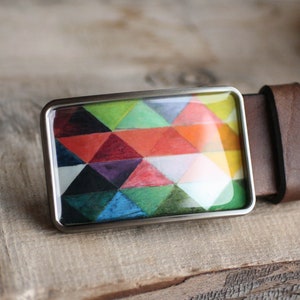 Multicolor Geometric Belt Buckle for Him, for Her, Colorful Macke Fine Art Belt Buckle, Women Gift Idea
