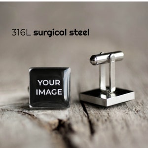 Personalized stainless steel cufflinks, Custom logo / photo / text cufflink, Wedding cufflinks, Gift for Him, Father&#39;s day gift idea