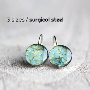 Floral earrings, Surgical steel earrings, Van Gogh dangle earring, blossom earring, blue earring