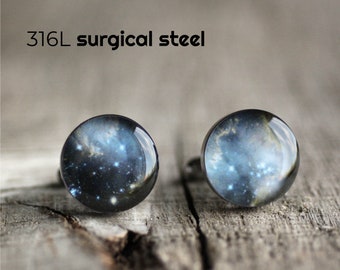 Universe Surgical steel cufflinks, Blue Nebula / Galaxy / Space Cufflink, Wedding cufflinks for groom, groomsmen