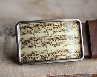 Music Belt Buckle, Bach manuscript belt buckle, Sheet Music Belt Buckle, music gift for him, for her