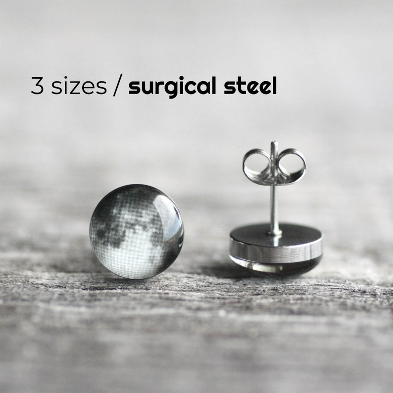 Full Moon earring studs Surgical steel posts Tiny earring Etsy