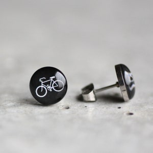 Bicycle post earrings, Surgical steel studs, Tiny black earring studs, Sport stud earrings, mens earrings, earrings for men, gift for him image 4