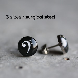 Bass Clef earring studs Music ear studs Surgical steel posts music note earrings mens earrings, gift for musicians