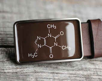 Caffeine Belt Buckle, Molecule Belt Buckle, Science belt buckle, Brown belt buckle