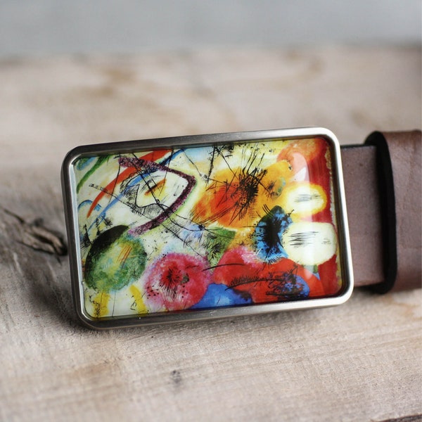 Kandinsky Belt Buckle, Abstract Belt Buckle, Fine Art Belt Buckle, resin belt buckle