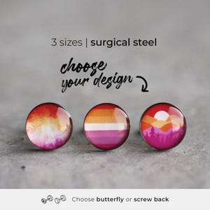 Subtle lesbian pride earring studs, Surgical steel studs, LGBTQ pride post earring, lesbian landscape earring stud, Lesbian gift