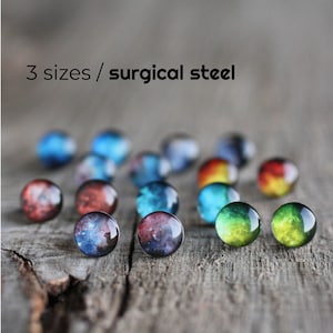 Space Surgical Steel Earring Studs, Tiny Stardust Universe Post Earrings, Gift for Her, Galaxy Jewelry
