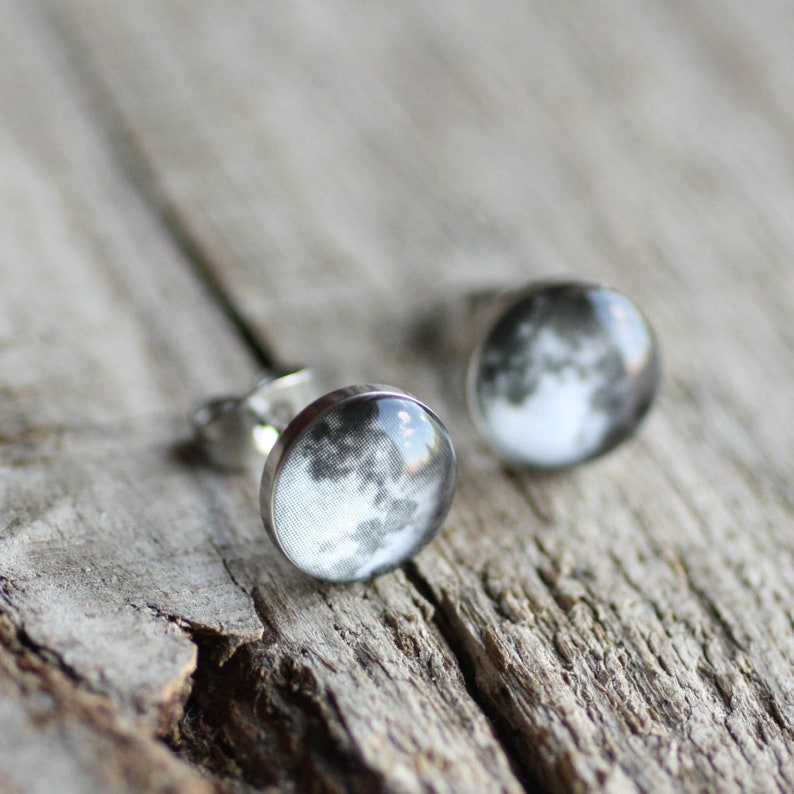 Full Moon Earring Studs Surgical Steel Posts Tiny Earring Etsy UK